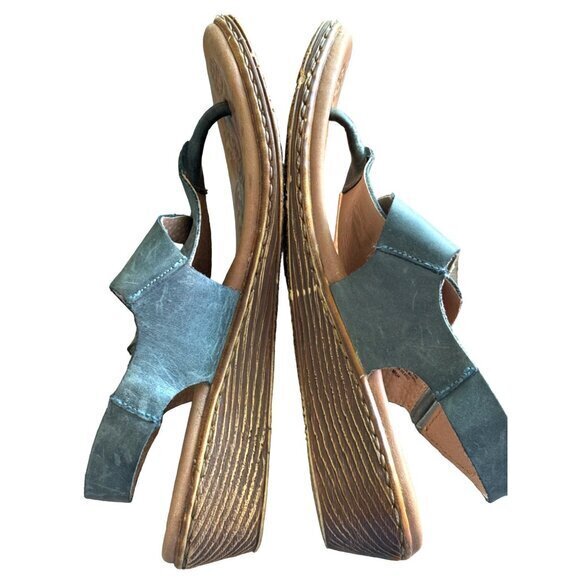 Born Karis Blue Leather Thong Wedge Shoe Sandals Size 8 Wedge D60504‎ - Picture 9 of 12